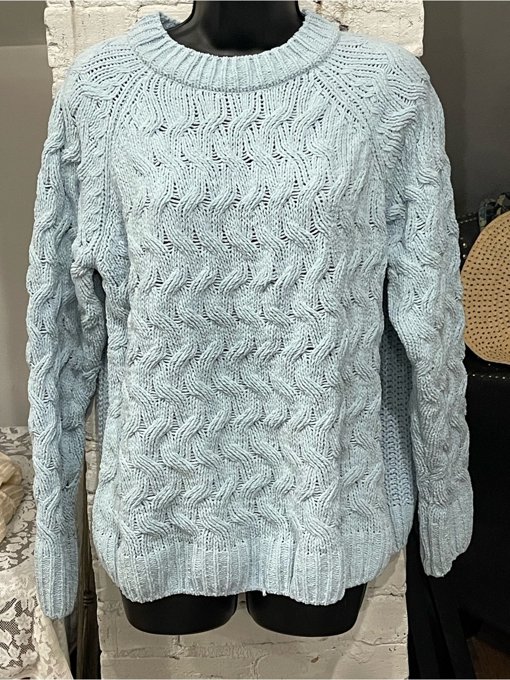 dip Light Blue Cable-Stitch Crewneck Sweater